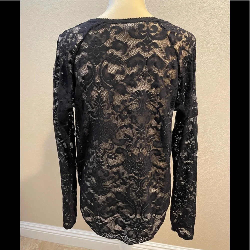 Ralph Lauren Denim & Supply Black V Neck top, Lace Sleeves & Back - Picture 2 of 5